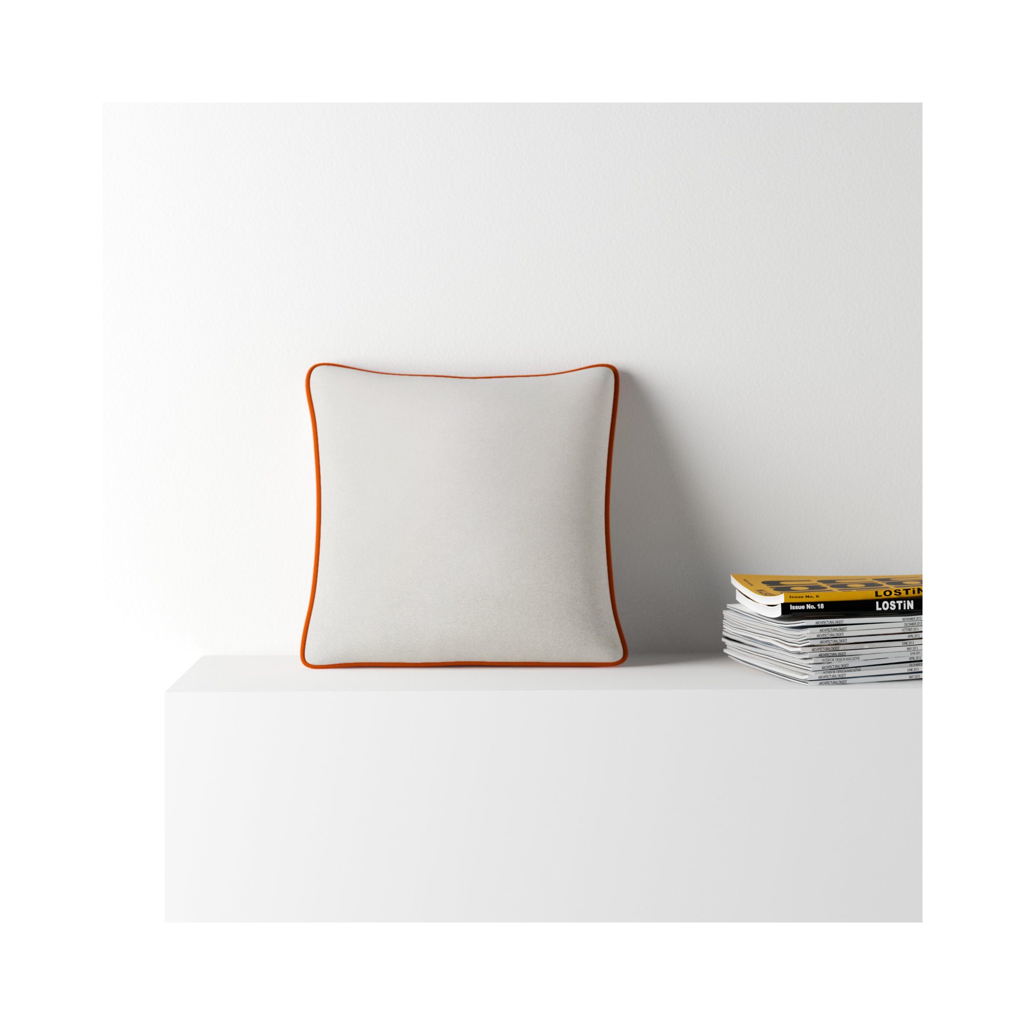 Lombard Wool Throw Pillow, 18" x 18", Cream/Rust, Polyester/Polyfill