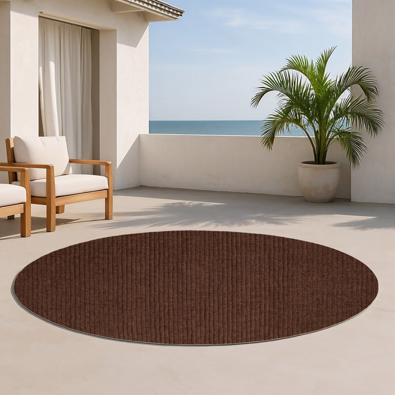 Tapis brun uni d'intérieur et d'extérieur, Rond 5 pi