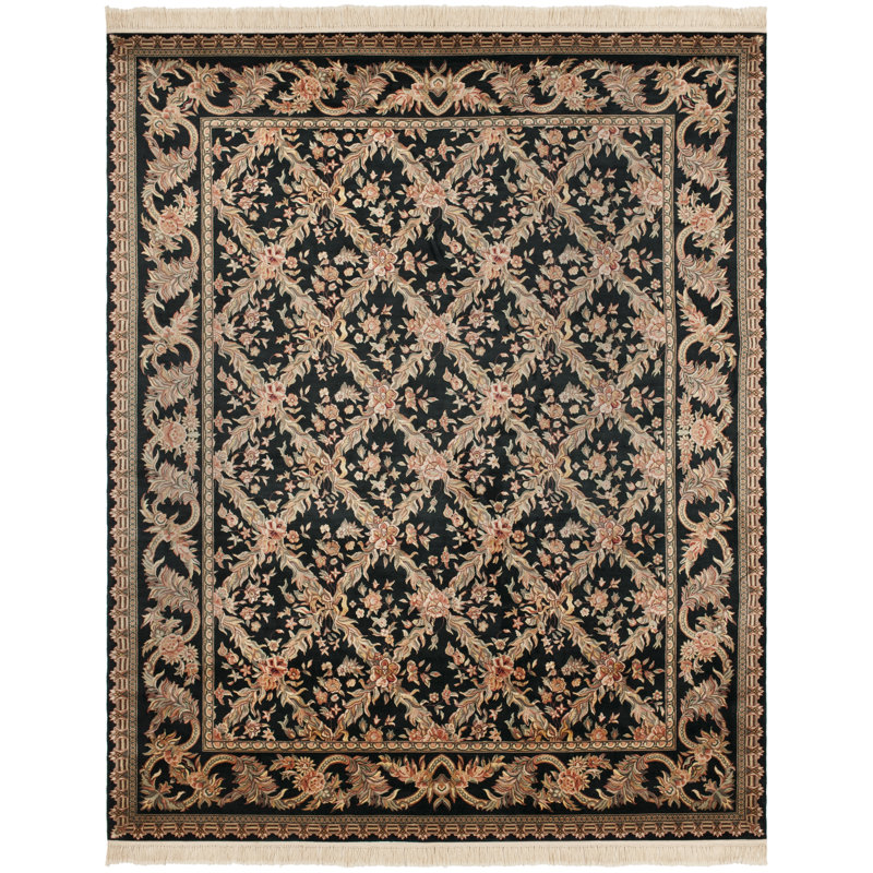 Elegant Kerman 9' x 12' Hand-Knotted Black Wool Area Rug