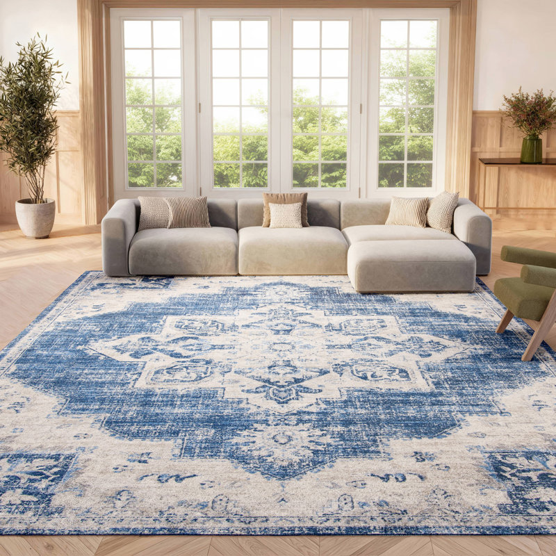 Aurelle Oriental Navy Area Rug, Rectangle 8' x 10'