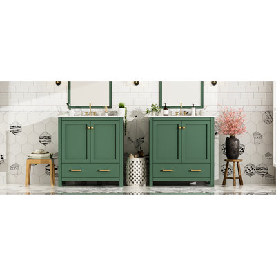 Meuble-lavabo de 60 po, lavabos doubles en céramique, rangement puissant, extérieur élégant - Rehaussez votre armoire de bain, conception élégante intégrée
