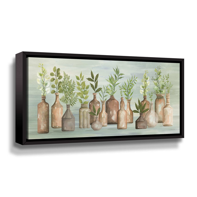 Greenery In Bottles III Gallery, H 6 po x l 12 po x P 2 po, Toile avec cadre noir