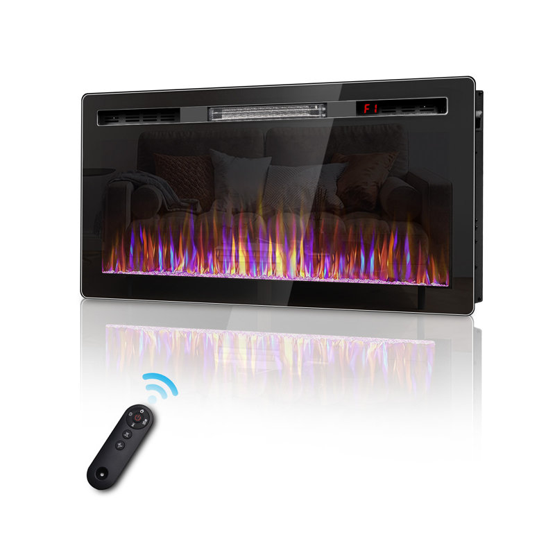 Deleo Ultra-Thin Silence Linear Electric Fireplace, Recessed Wall Mounted Fireplace,12 Adjustable Flame Color & Speed,Touch Screen Remote Control with 8h Timer