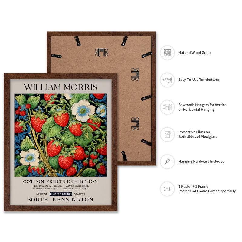 William Morris - Fraises, Poster, 24"H x 32"W, Brown Framed
