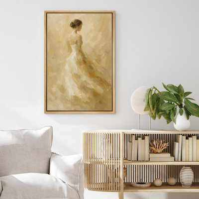 Soft Neutral Woman Silhouette Elegant Figure Scene - Pictures Framed Canvas Print Wall Art