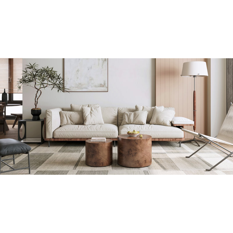 Ensemble de 2 tables basses gigognes avec finition en bois de ronce