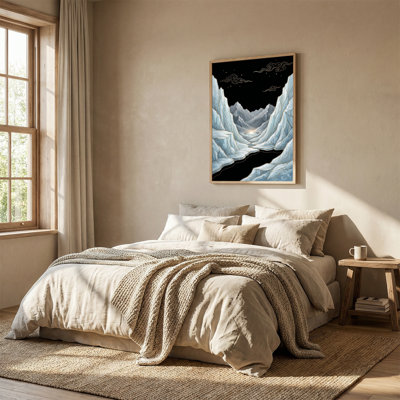 Art mural sur toile Montagnes bleu clair avec lignes dorées et ciel étoilé