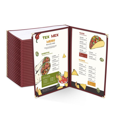 WeChef 30 Pack Restaurant Menu Covers 8.5"x14" Double Fold 2 Pages 4 Views Cafe