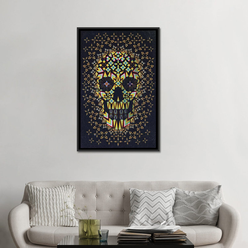 Crâne n ° 6, impression sur toile tendue, H 26 po x l 18 po x P 1,5 po, Toile encadrée noire, Pas de tapis