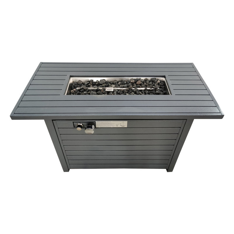 Gray Steel Outdoor Fire Pit Table, 25'' X 42'', 50000 , Propane & Natural Gas Compatible, Rust Heat , Lid And Cover Included Gray, Output, 25''h 42''w, Gas, Heatproof, With