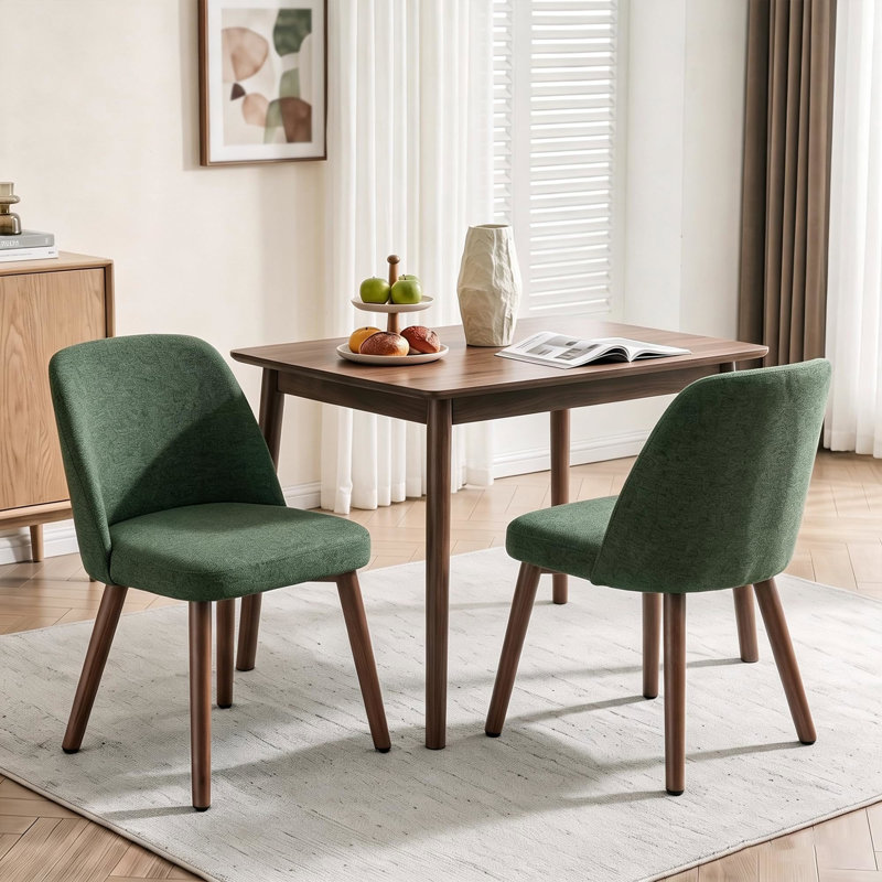 Ensemble de chaises de salle à manger rembourrées, 2 chaises de cuisine en bois, tissu vert, Vert