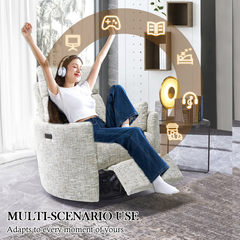 Callendale Set Of 2 Electric Power Swivel Rocker Recliner With USB Port & Type-C, Cream Gray