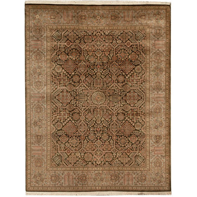 Tapis brun et crème noué à la main de haute qualité
