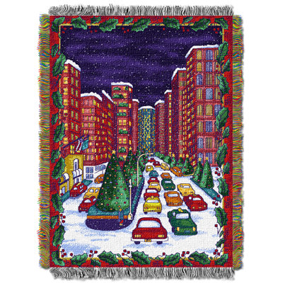 Northwest Holiday City Throw Blanket, Festive Winter Seasonal Decor, 48x60 Inches In Blue;green;red