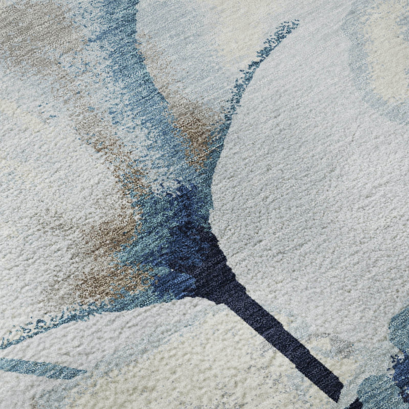 Premium Machine Washable Mayfield AMF2405 Floral Rug, Sky, 8' Round