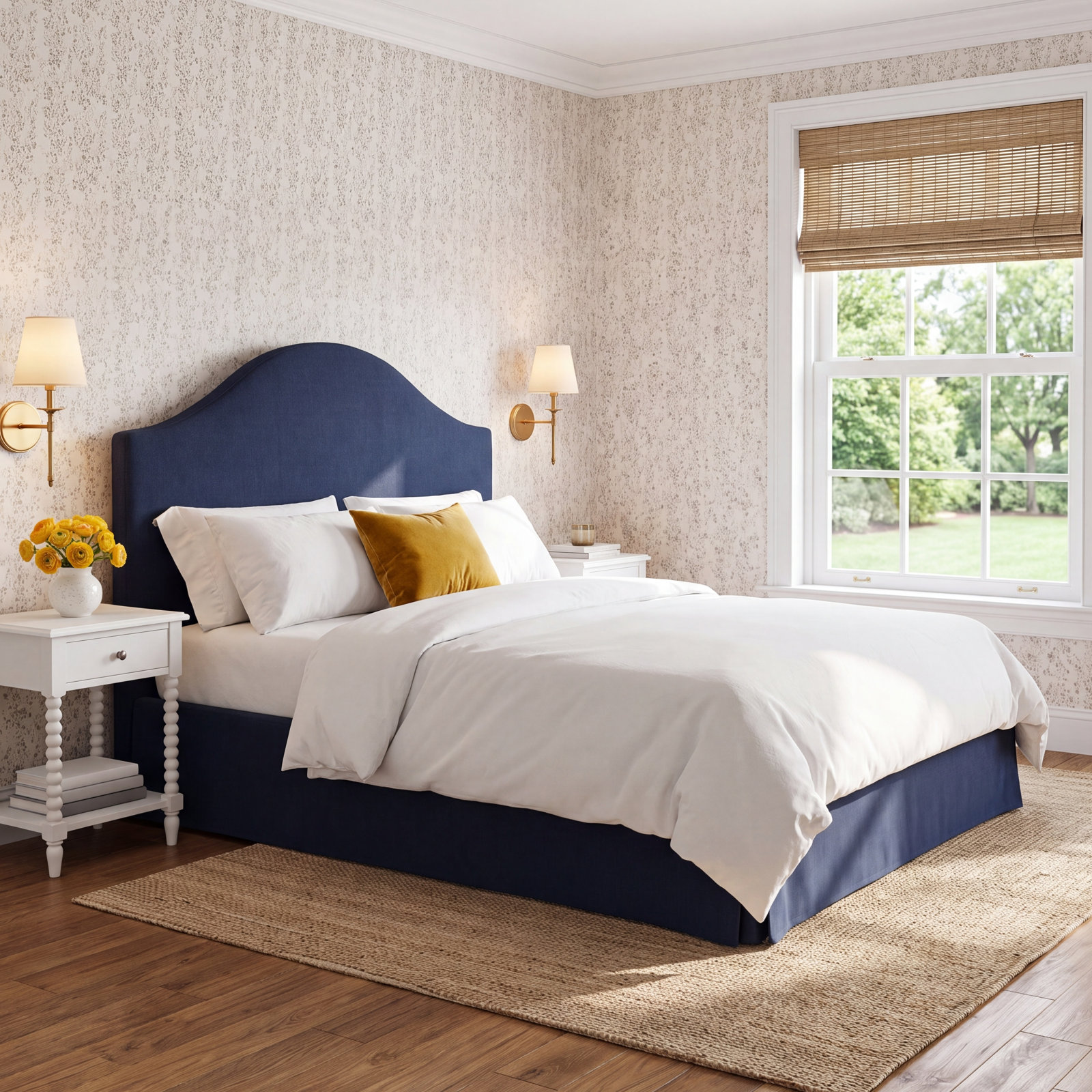 Samantha Upholstered Bed, California King, Navy