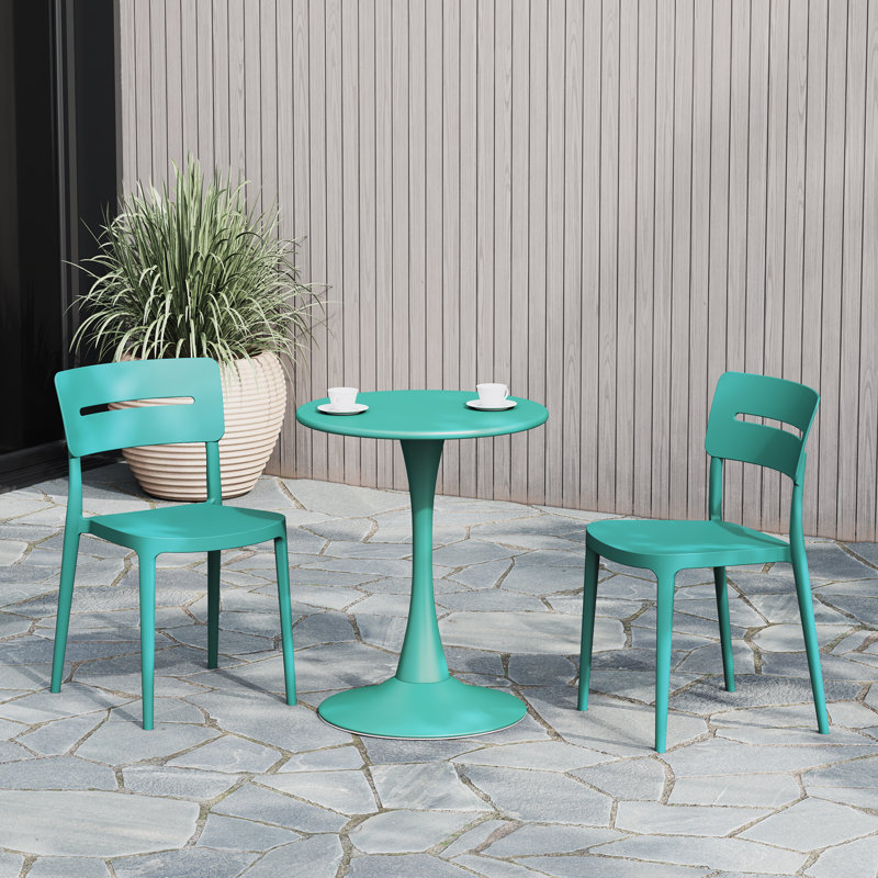 2-Person Outdoor Round Dining Set, 28.5" H x 23.5" W x 23.5" D, 2, Teal