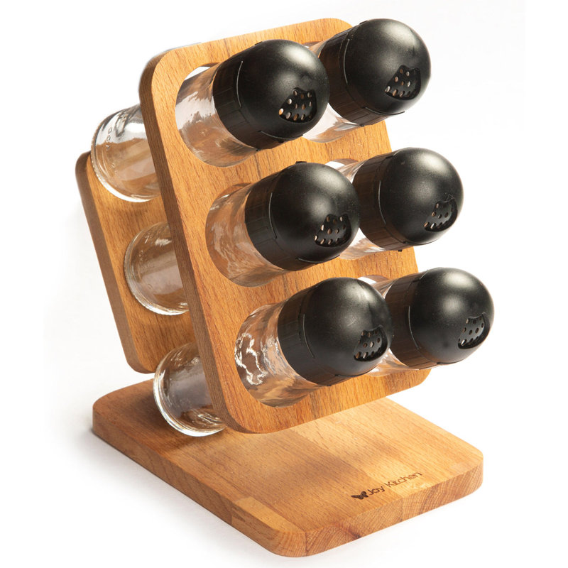 Freestanding Wood Spice Jar & Rack Set