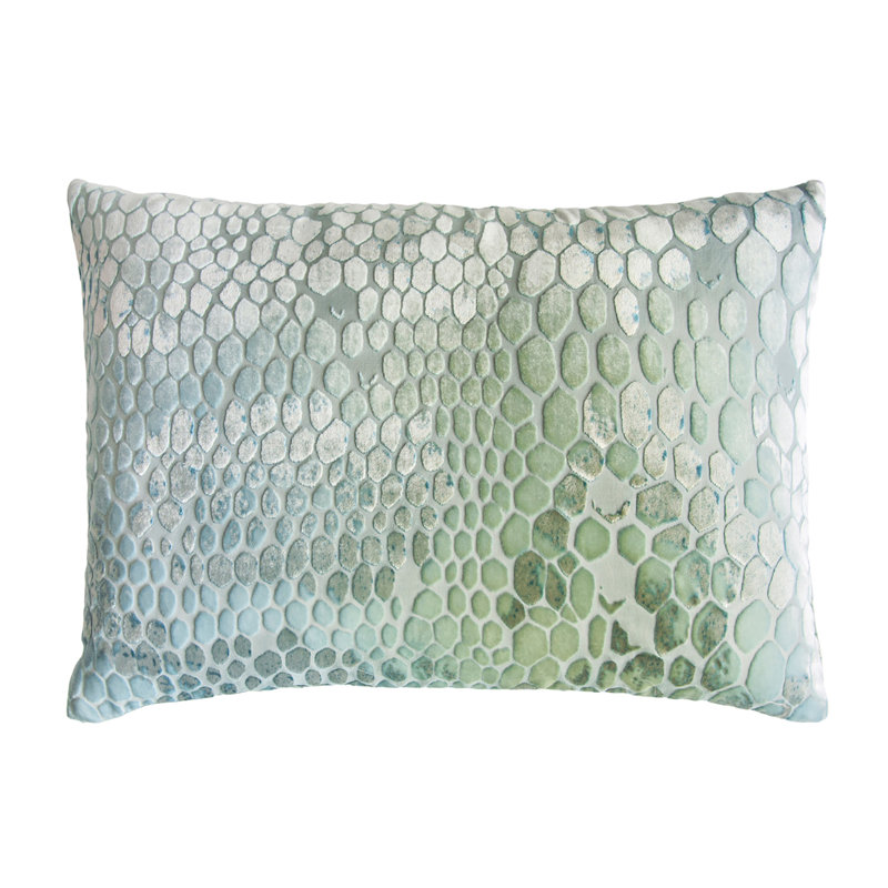 Lumbar Velvet Pillow Cover & Insert, 14"H x 20"W, Ice