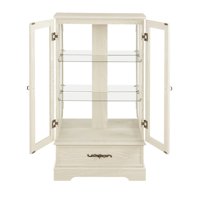 Armoire en verre avec présentoir lumineux, tablettes réglables, 2 portes et 1 tiroir pour une décoration intérieure élégante