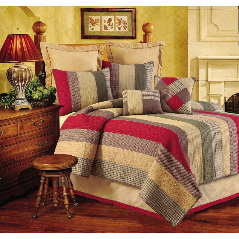 Tan Faux Suede & Red Bed Skirt, Twin