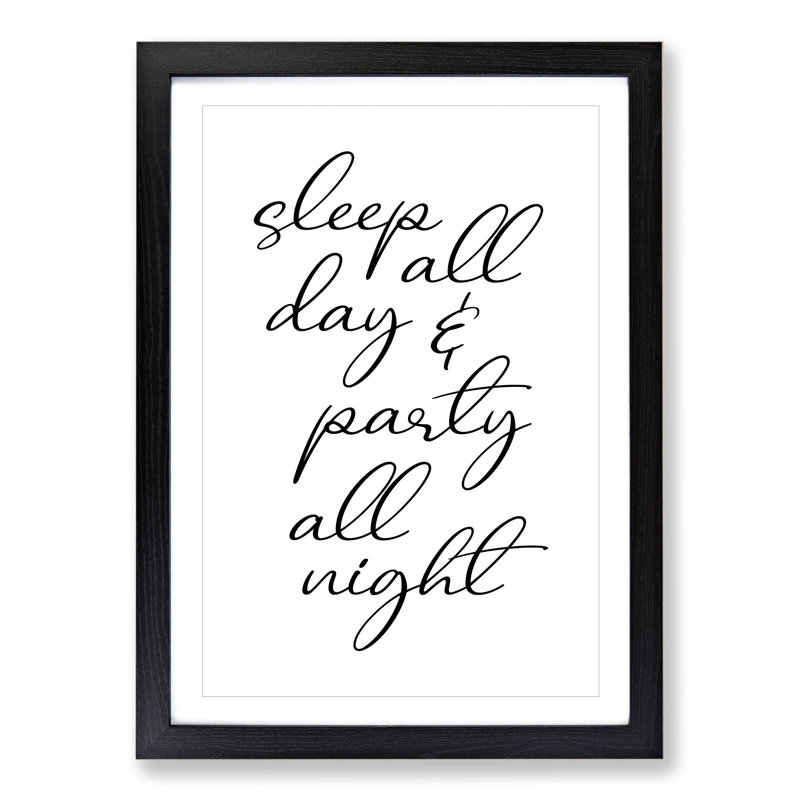 Party All Night - Picture Frame Typography, 90cm H x 65cm W x 2cm D, Black Framed