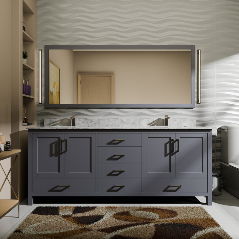 Meuble-lavabo double l 72 po x P 22 po Jacques, Gris foncé