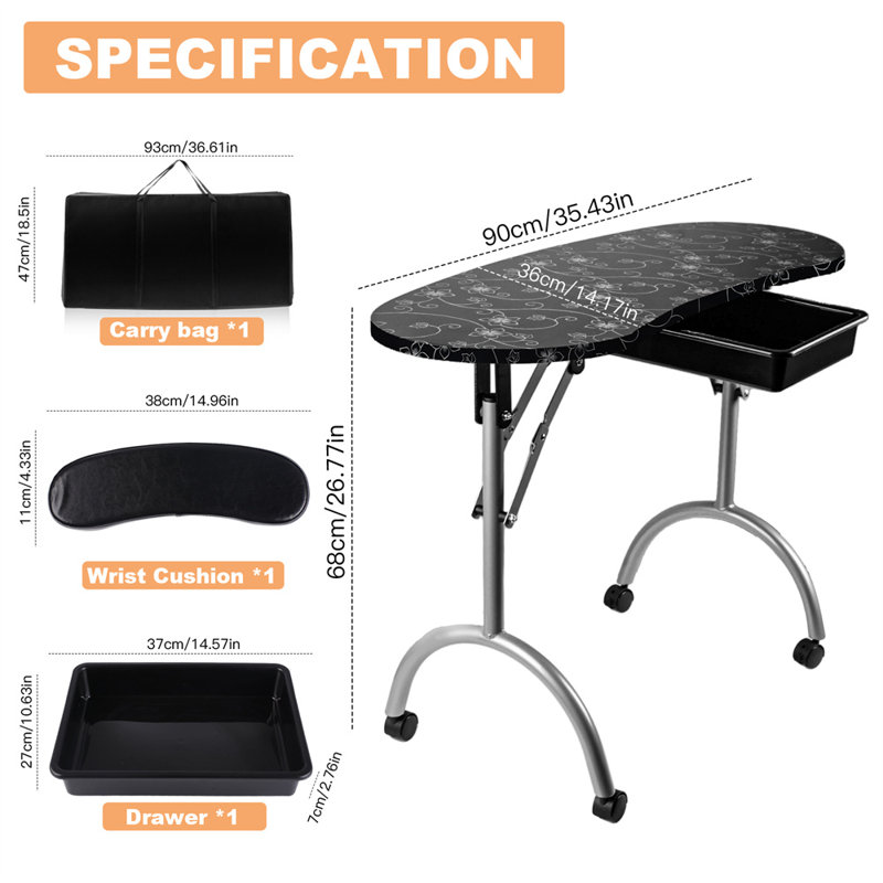 Table de manucure pliable avec tiroir