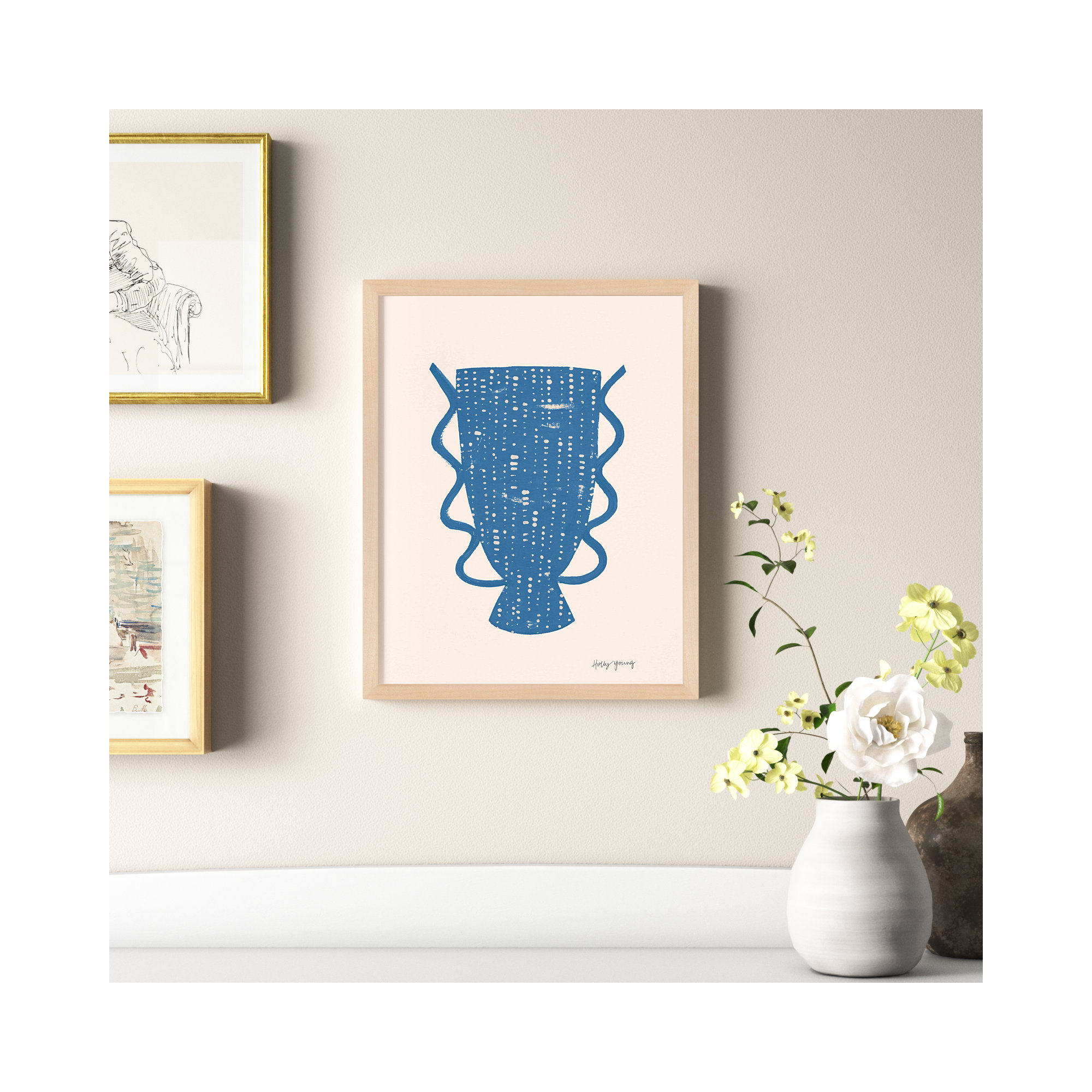 Blue Vessel 6 by Holly Young, 20" H x 16" W x 1.25" D, Beige