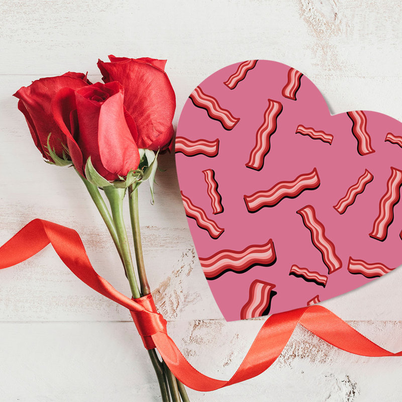 Boîte-cadeau en forme de cœur pour la Saint-Valentin avec couvercle, bacon amusant, boîte en forme de cœur réutilisable, 8 po x 6 po, paquet de 1