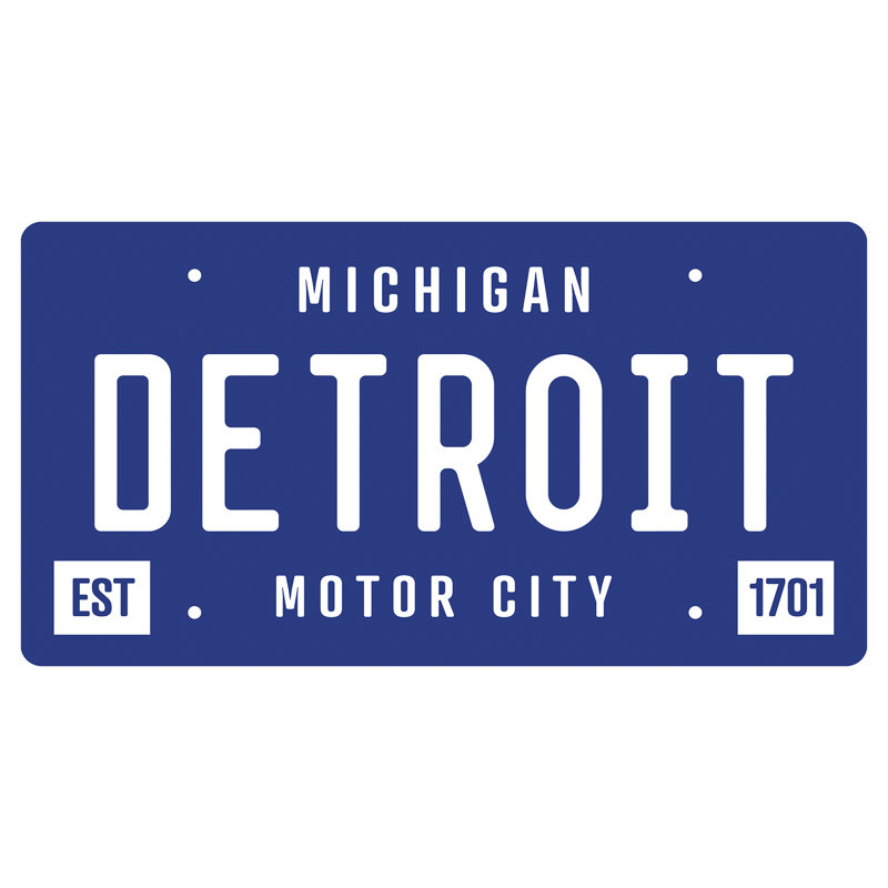 «Detroit, Michigan», plaque minéralogique sur plaque, impression sur métal