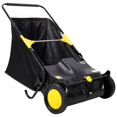 Hand Push Lawn Sweeper, 21 Inch Leaf & Grass Collector 3.5 Cu. Ft Hopper Bag Capacity. With Adjustable Brush Height