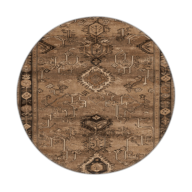 Tapis turc intérieur et extérieur brun, Rond 5 pi