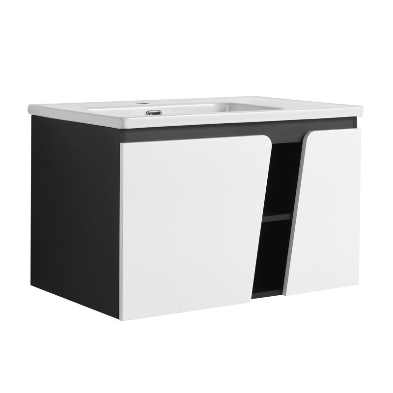 Meuble-lavabo flottant mural avec lavabo simple et porte d'armoire à fermeture en douceur