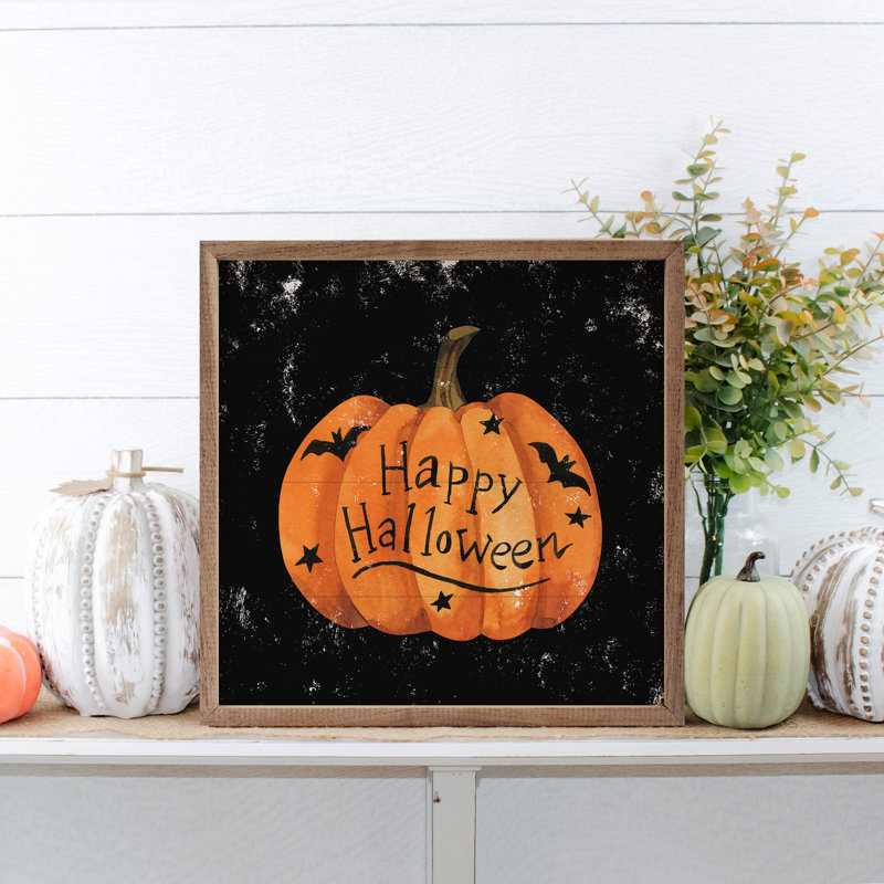 Happy Halloween - chauve-souris - citrouille - noir, H 12 po x l 12 po