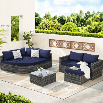 8 conversation de patio - Canapé modulaire avec tissus et coussins incurvés à structure métallique stable pour une utilisation extérieure