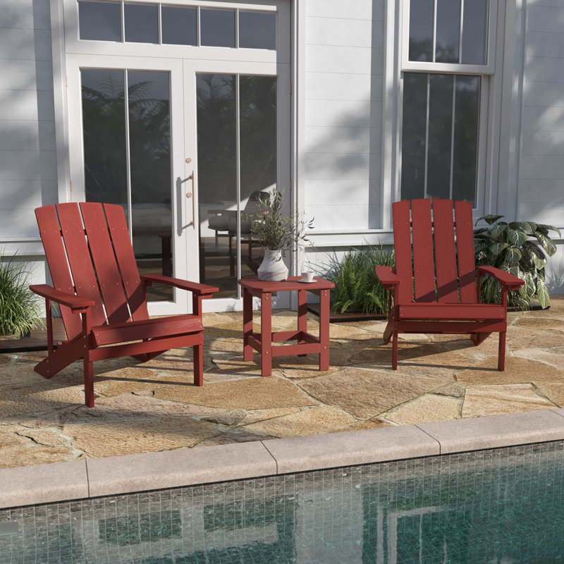 All-Weather Poly Resin Wood Adirondack Chairs with Side Table, Red