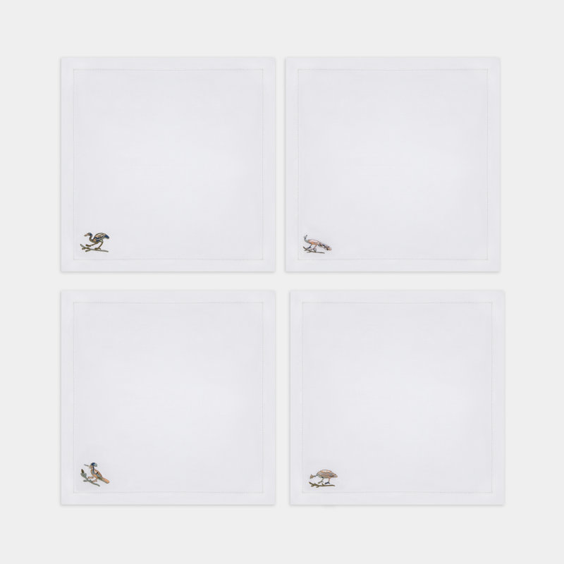 Bird Motif Embroidered Linen Napkins