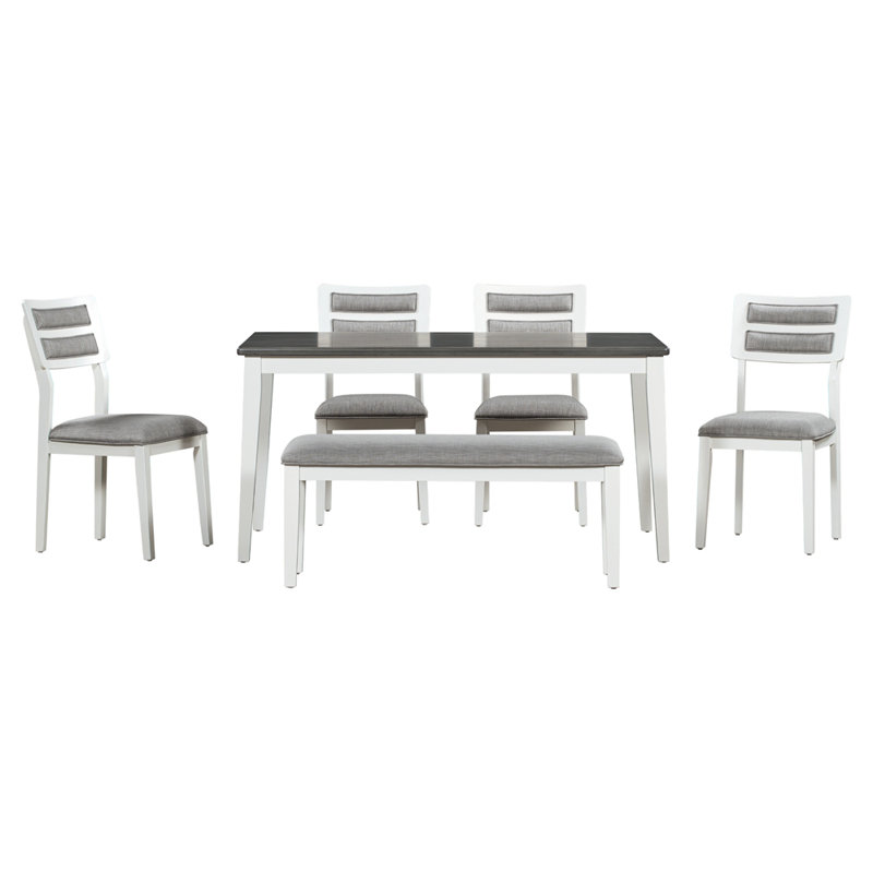 Ensemble de salle à manger 6 pièces de style classique et traditionnel, comprenant une table de salle à manger, 4 chaises rembourrées et un banc