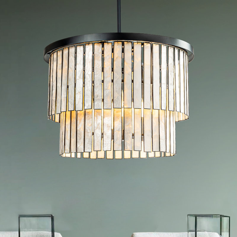 88'' Matte Black Capiz Shell 5-Light Coastal Chandelier