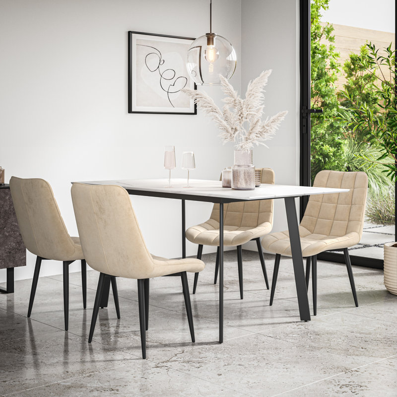 Danyll 6 - Person Dining Set, White/Black/Beige