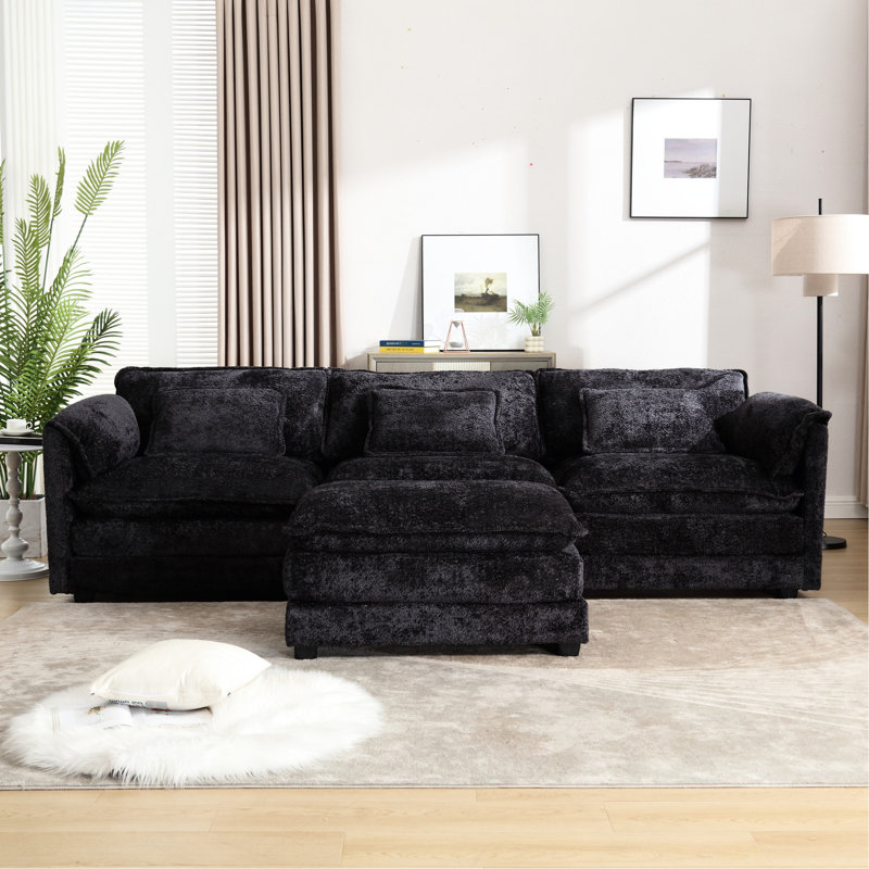 Coussin en L à mémoire de forme surdimensionné en chenille surdimensionné de 112 po Living Room, Noir