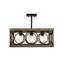 Luminaire carré pour îlot de cuisine 4 lumières pour salle à manger de style campagnard, plafonnier rectangulaire en bois et métal noir, plafonnier pour salon, salle de conférence, bureau à domicile