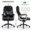 Chaise de bureau ergonomique Kundra 500 lb, chaise de bureau robuste en cuir polyuréthane à haut dossier, chaise d'ordinateur à roulettes à hauteur réglable pour le travail à domicile (noir)