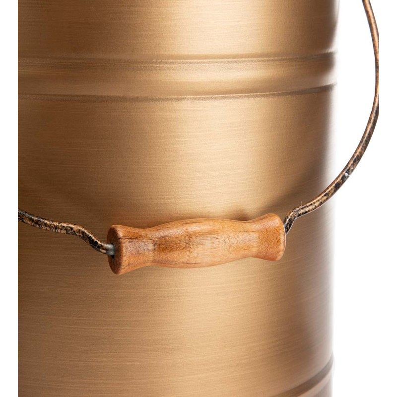 Galvanized Steel Ash Bucket with Handle, Lid and Double-Layer Bottom, Copper
