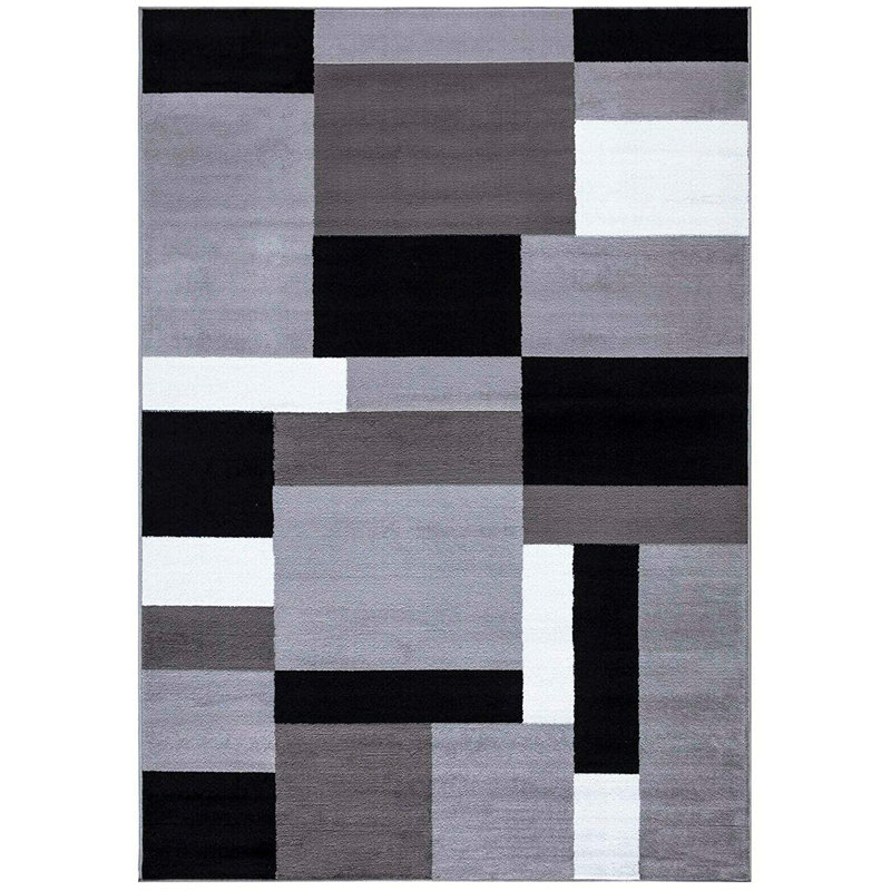 KILAS Grey Area Rug & Runner – Non-Slip Polypropylene Carpet for Hallway, Bedroom & Kitchen, Runner 60 x 220cm