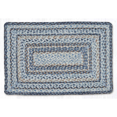  Denim Blue Oblong Braided Jute Rug