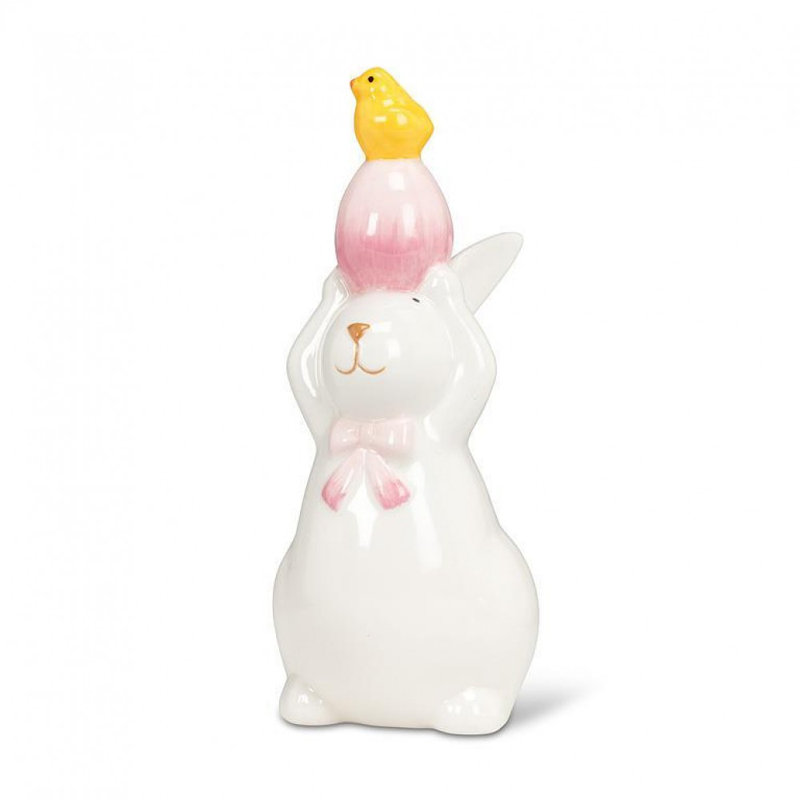 Figurine lapin avec œuf empilé et poussin