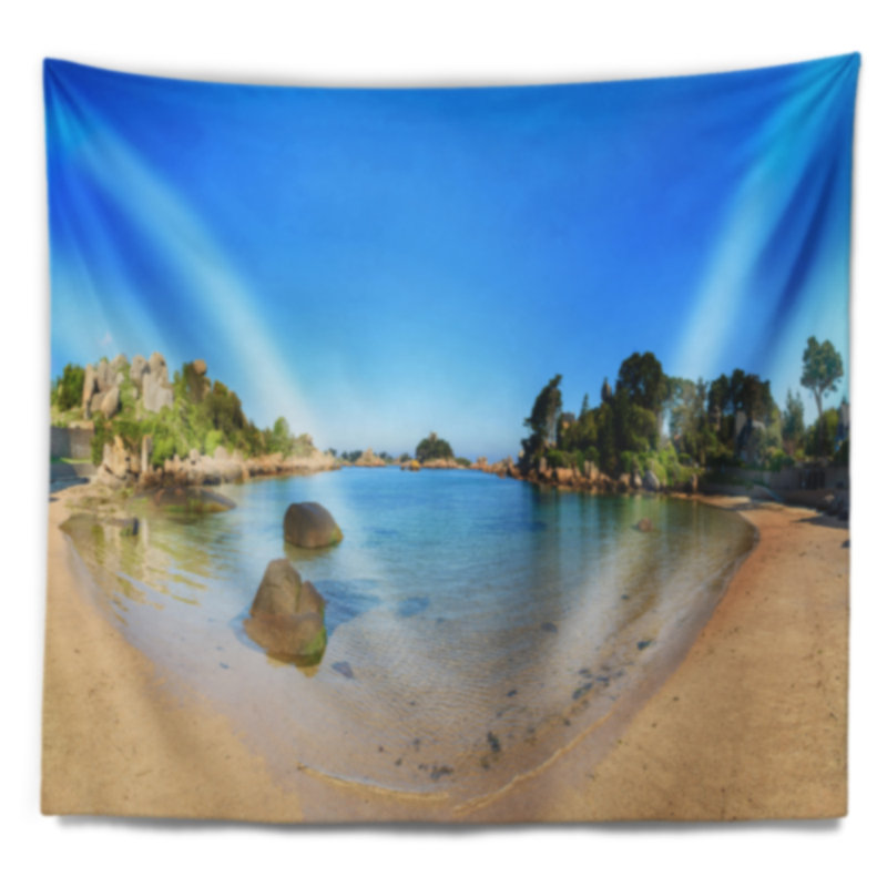 Tapisserie paysage paysage rochers et plage de Ploumanach, H 68 po x l 80 po