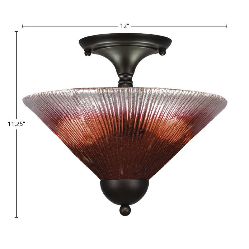 Semi-Flush 2 Bulbs With 12" Glass, Raspberry, Bronze